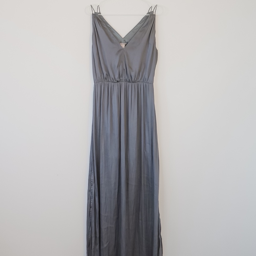 Satin Green-Grey maxi dress